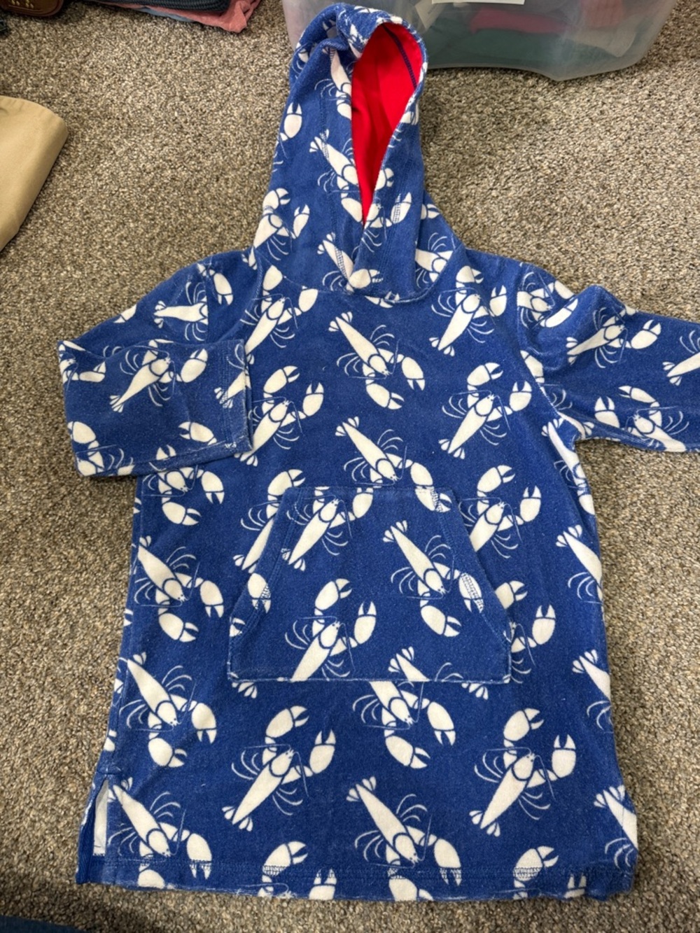 Boden 5-6yr Blue Lobster Print Hooded Towel Robe